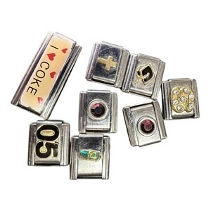 Y2K BlinQ Italian Charm Bracelet Links 8pc Silver Tone I Heart Coke 05 Cross